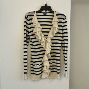 Ralph Lauren Cream and Navy Ruffle Sweater Size M